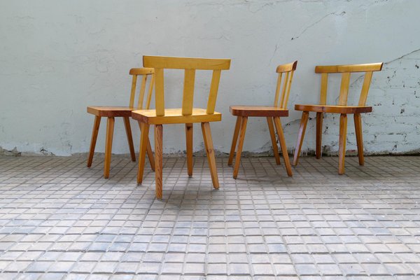 Vintage Swedish Pine Dining Chairs, Set of 4-UYK-1294001