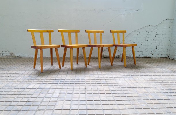 Vintage Swedish Pine Dining Chairs, Set of 4-UYK-1294001