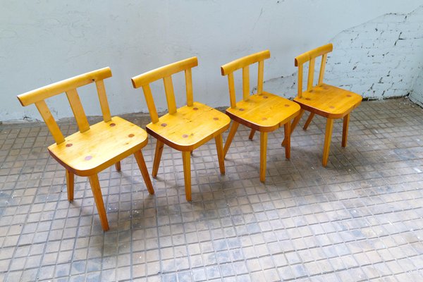 Vintage Swedish Pine Dining Chairs, Set of 4-UYK-1294001