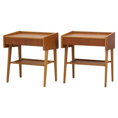 Vintage Swedish Scandinavian Modern Teak Nightstands with Drawers, 1960s, Set of 2-MJF-2034312