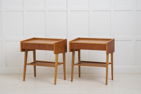 Vintage Swedish Scandinavian Modern Teak Nightstands with Drawers, 1960s, Set of 2-MJF-2034312