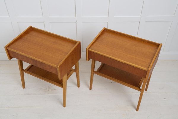 Vintage Swedish Scandinavian Modern Teak Nightstands with Drawers, 1960s, Set of 2-MJF-2034312