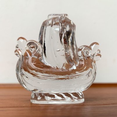 Vintage Swedish Viking Ship Glass Sculpture from Lindshammar Glasbruk, 1970s-UAH-1369570