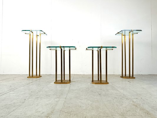 Vintage T18 Glass and Brass Side Tables by Peter Ghyczy, 1970s, Set of 4-IRH-1819309