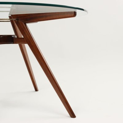 Vintage Table in Brass, Glass & Beech Wood Argentina, 1950s-VMM-1819596