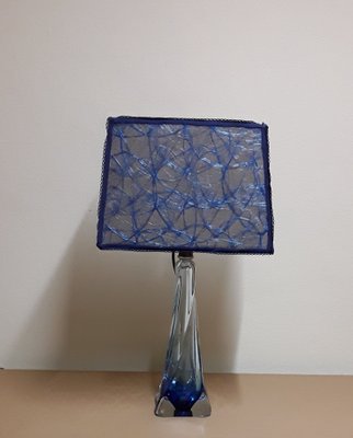 Vintage Table Lamp in Azure Crystal Glass from Val St Lambert, 1970s-HOI-1432028