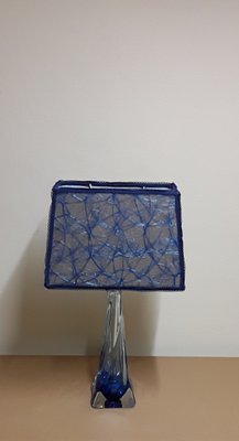 Vintage Table Lamp in Azure Crystal Glass from Val St Lambert, 1970s-HOI-1432028