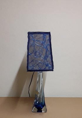 Vintage Table Lamp in Azure Crystal Glass from Val St Lambert, 1970s-HOI-1432028