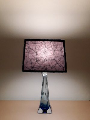 Vintage Table Lamp in Azure Crystal Glass from Val St Lambert, 1970s-HOI-1432028