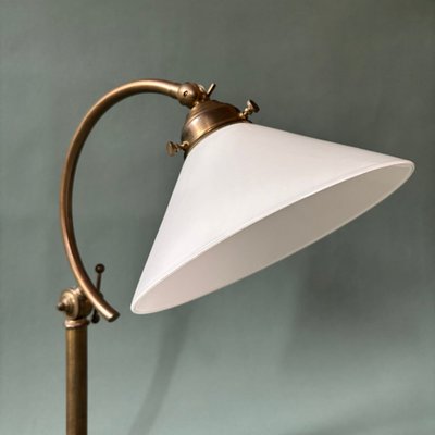 Vintage Table Lamp in Brass & White Glass Shade-ALF-2033526