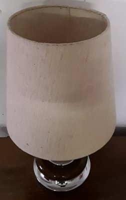 Vintage Table Lamp in Chrome Metal & Brown Ceramic with Beige Fabric Shade, 1970s-HOI-1015710