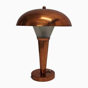 Vintage Table Lamp in Copper and Glass by Jean Perzel, 1920s-FDH-2016422