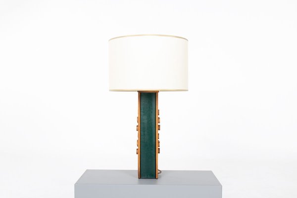 Vintage Table Lamp in Leather and Brass, 1950-US-2022465