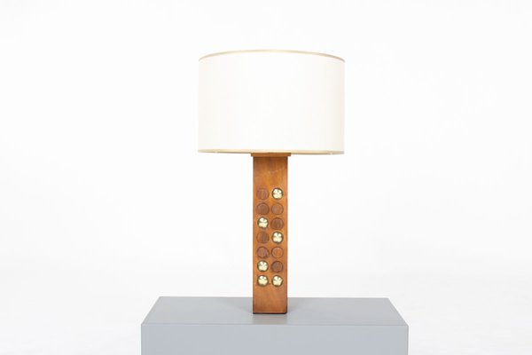 Vintage Table Lamp in Leather and Brass, 1950-US-2022465