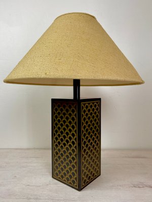 Vintage Table Lamp with Black and Gold Cube Base-WZZ-1330790