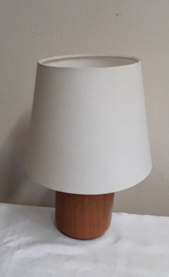 Vintage Table Lamp with Brown Teak Foot and Beefed Shade, 1980s-HOI-1716480