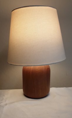 Vintage Table Lamp with Brown Teak Foot and Beefed Shade, 1980s-HOI-1716480