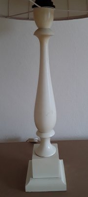 Vintage Table Lamp with Cream-White Lacquered Turned Wooden Column Light, 1970s-HOI-1355152