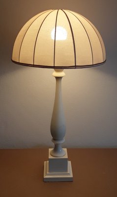 Vintage Table Lamp with Cream-White Lacquered Turned Wooden Column Light, 1970s-HOI-1355152