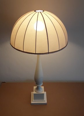 Vintage Table Lamp with Cream-White Lacquered Turned Wooden Column Light, 1970s-HOI-1355152