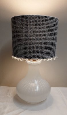 Vintage Table Lamp with Lingering White Glass Base with Brass Mount and Handmade Black and White Artist Screen from Stof, 1970s-HOI-1793179