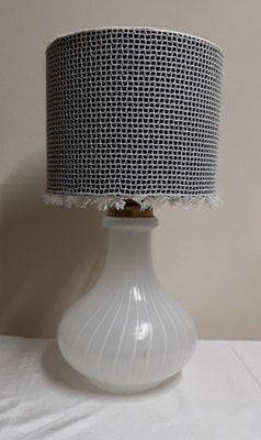 Vintage Table Lamp with Lingering White Glass Base with Brass Mount and Handmade Black and White Artist Screen from Stof, 1970s-HOI-1793179