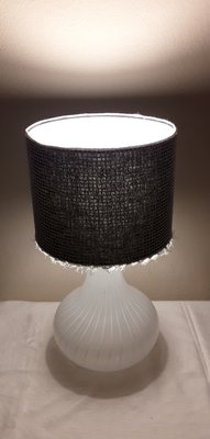 Vintage Table Lamp with Lingering White Glass Base with Brass Mount and Handmade Black and White Artist Screen from Stof, 1970s-HOI-1793179