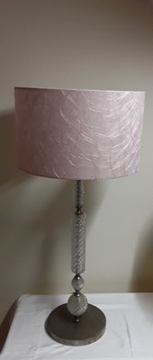 Vintage Table Lamp with Metal Foot with Glass Ceremony and Pink Fabric, 1970s-HOI-1744375