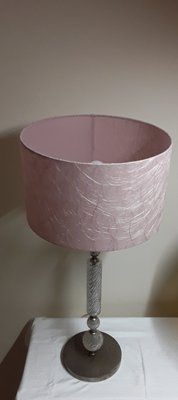 Vintage Table Lamp with Metal Foot with Glass Ceremony and Pink Fabric, 1970s-HOI-1744375