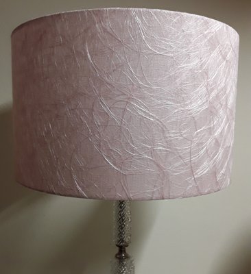 Vintage Table Lamp with Metal Foot with Glass Ceremony and Pink Fabric, 1970s-HOI-1744375