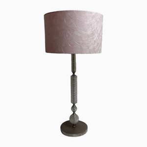 Vintage Table Lamp with Metal Foot with Glass Ceremony and Pink Fabric, 1970s-HOI-1744375