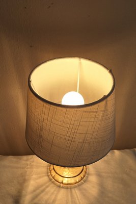 Vintage Table Lamp with Slightly Lustrous, Internally Lit Glass Shade and Cream-White Fabric Shade, 1980s-HOI-2035600