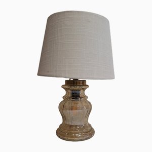 Vintage Table Lamp with Slightly Lustrous, Internally Lit Glass Shade and Cream-White Fabric Shade, 1980s-HOI-2035600