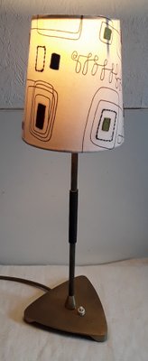 Vintage Table Lamp with Vinyl-Covered Brass Frame and Patterned Fabric Shade, 1960s-HOI-958693