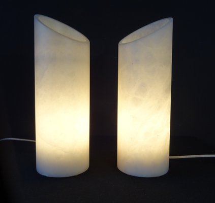 Vintage Table Lamps in Marbled Alabaster, 1970s, Set of 2-FPY-1801054