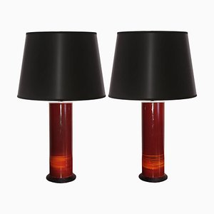 Vintage Table Lamps in Red Enamel, Italy, 1970s, Set of 2-YGE-1090139