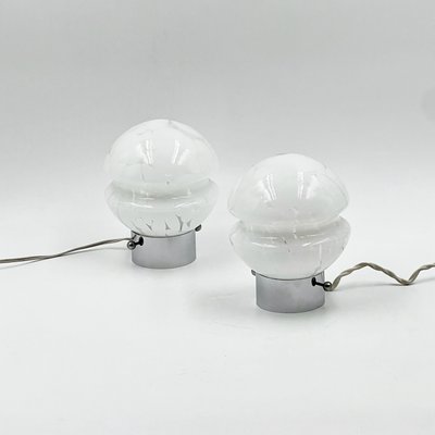 Vintage Table Lamps in White Glass with Metal Stand, 1970s, Set of 2-YSC-2038066