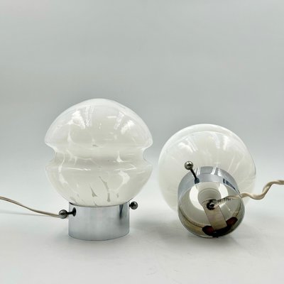 Vintage Table Lamps in White Glass with Metal Stand, 1970s, Set of 2-YSC-2038066