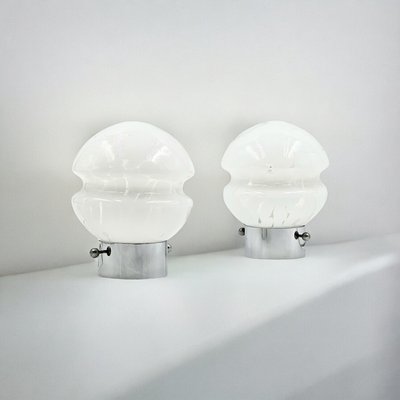 Vintage Table Lamps in White Glass with Metal Stand, 1970s, Set of 2-YSC-2038066