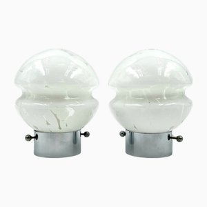 Vintage Table Lamps in White Glass with Metal Stand, 1970s, Set of 2-YSC-2038066