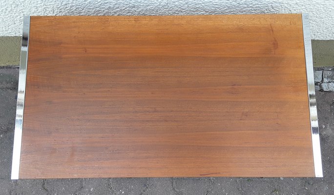 Vintage Table on Wheels with Chromed Steel Tube Frame, Teak Veneer Shelves and Drawers, 1970s-HOI-953881