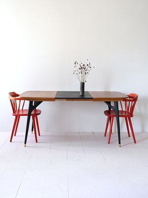 Vintage Table with Extension and Black Details, 1960s-QWP-2035433