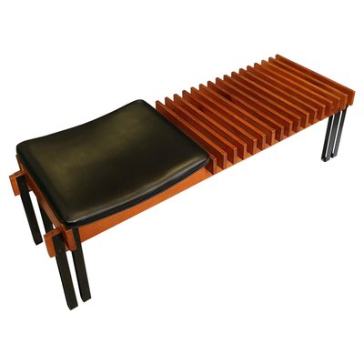 Vintage Teak Bench in Lacquered Metal, Italy, 1960s-ZCI-1325423