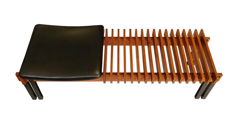 Vintage Teak Bench in Lacquered Metal, Italy, 1960s-ZCI-1325423