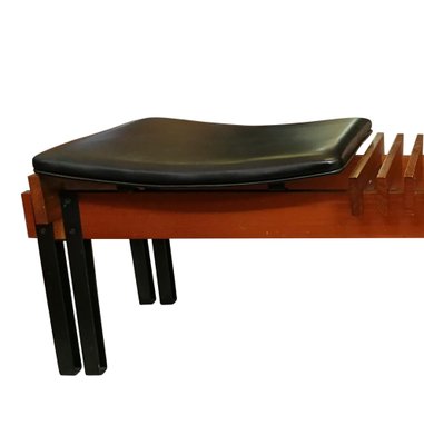 Vintage Teak Bench in Lacquered Metal, Italy, 1960s-ZCI-1325423