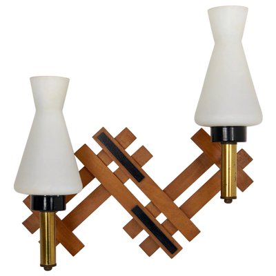 Vintage Teak, Brass & Opaline Glass Wall Sconce, Italy, 1960s-LYQ-1171740