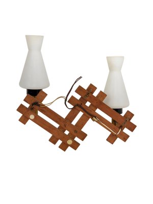 Vintage Teak, Brass & Opaline Glass Wall Sconce, Italy, 1960s-LYQ-1171740