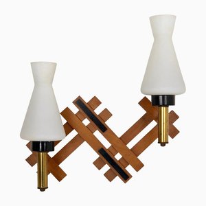 Vintage Teak, Brass & Opaline Glass Wall Sconce, Italy, 1960s-LYQ-1171740