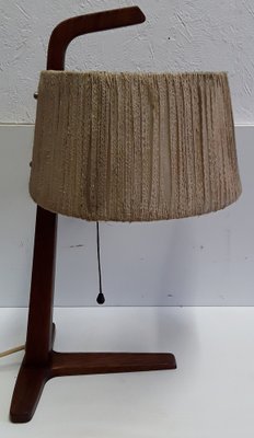 Vintage Teak & Brass Table Lamp with Bast Wrapped Cardboard Lampshade, 1960s-HOI-1151170