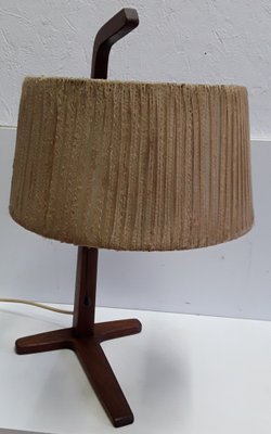 Vintage Teak & Brass Table Lamp with Bast Wrapped Cardboard Lampshade, 1960s-HOI-1151170